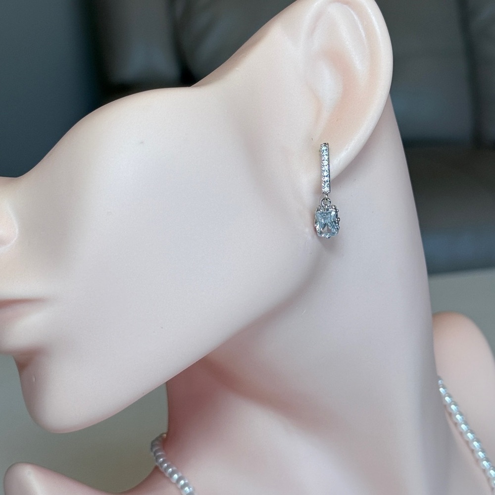 Delicate Silver Drop Earrings with Clear Stone